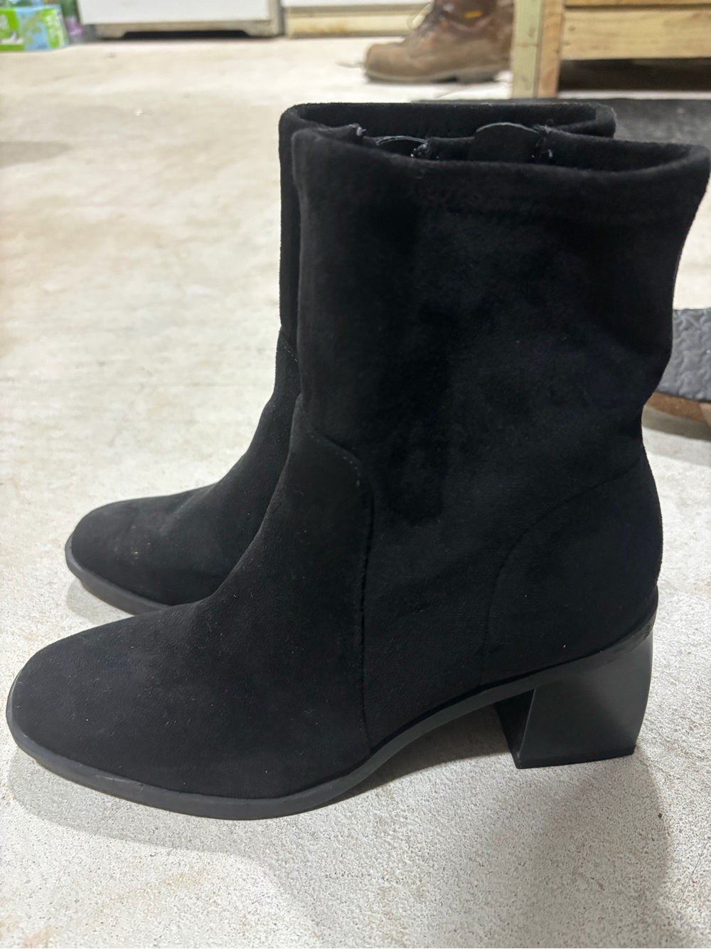 Women's Black Suede Mid-Heel Ankle Boots - Classic Winter Style